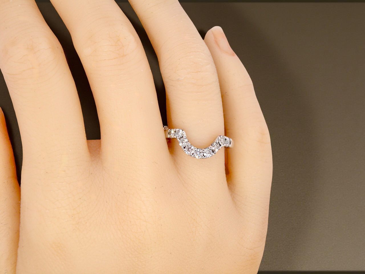 hand A U shaped Diamond Wishbone Ring
