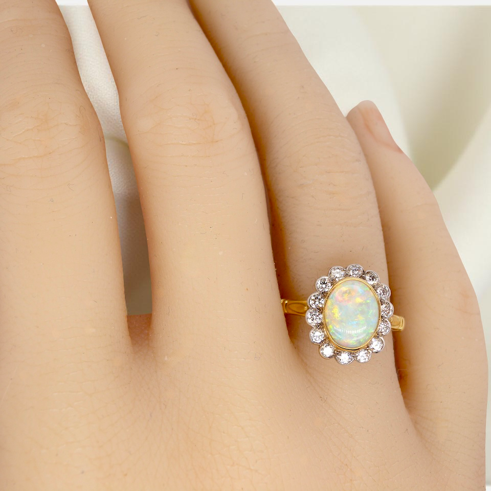 An Opal and Diamond Cluster Ring
