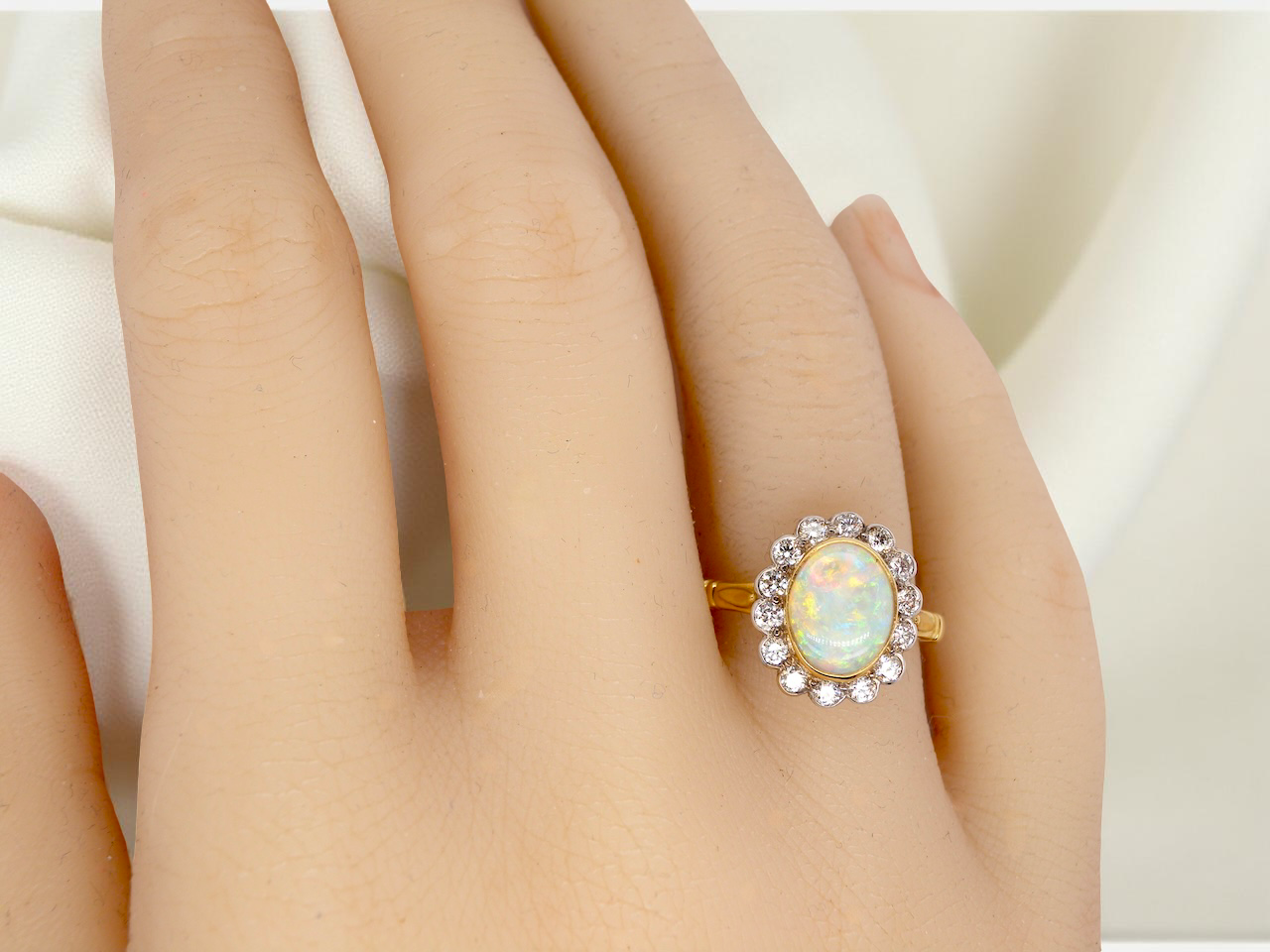 An Opal and Diamond Cluster Ring