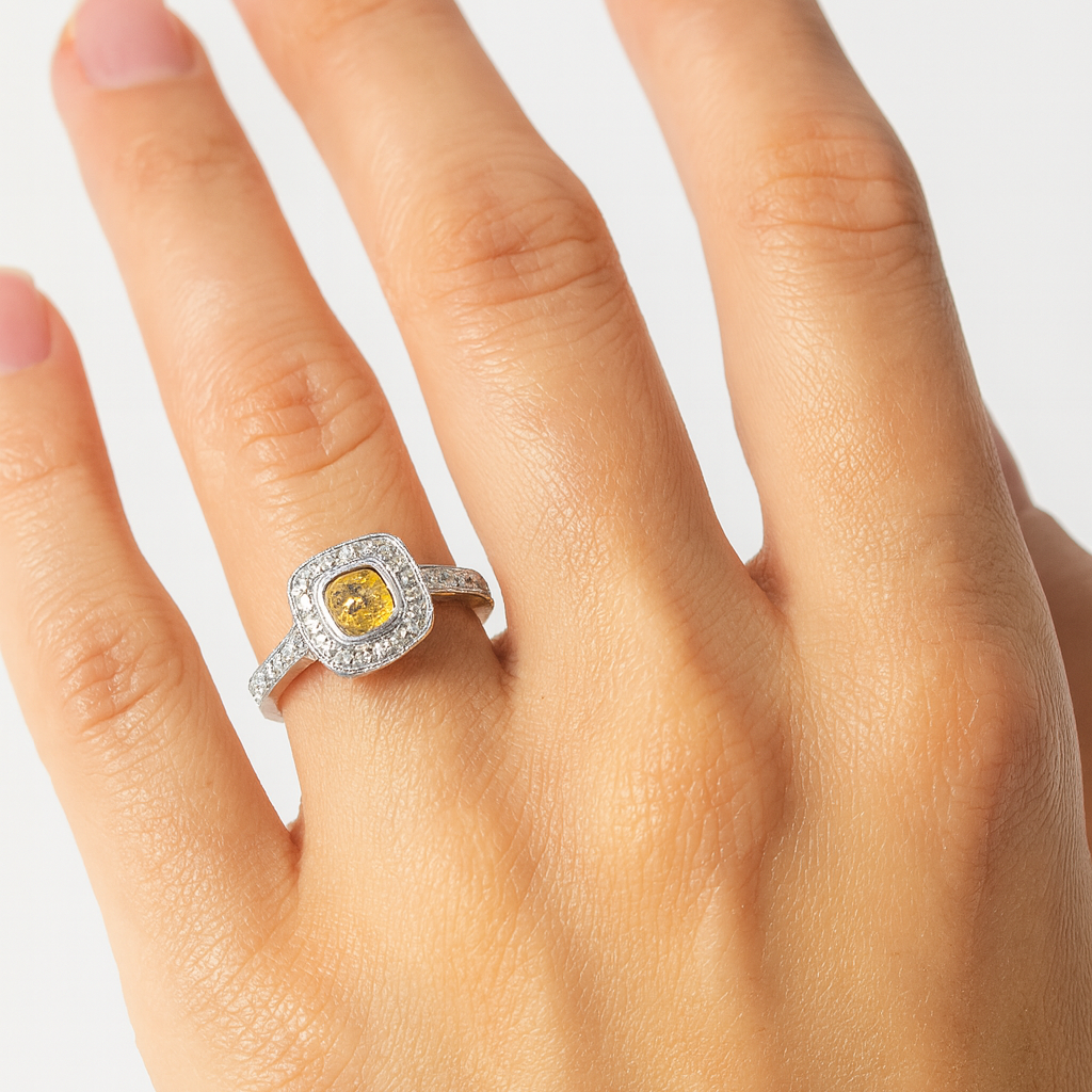 A Yellow Diamond halo cluster ring