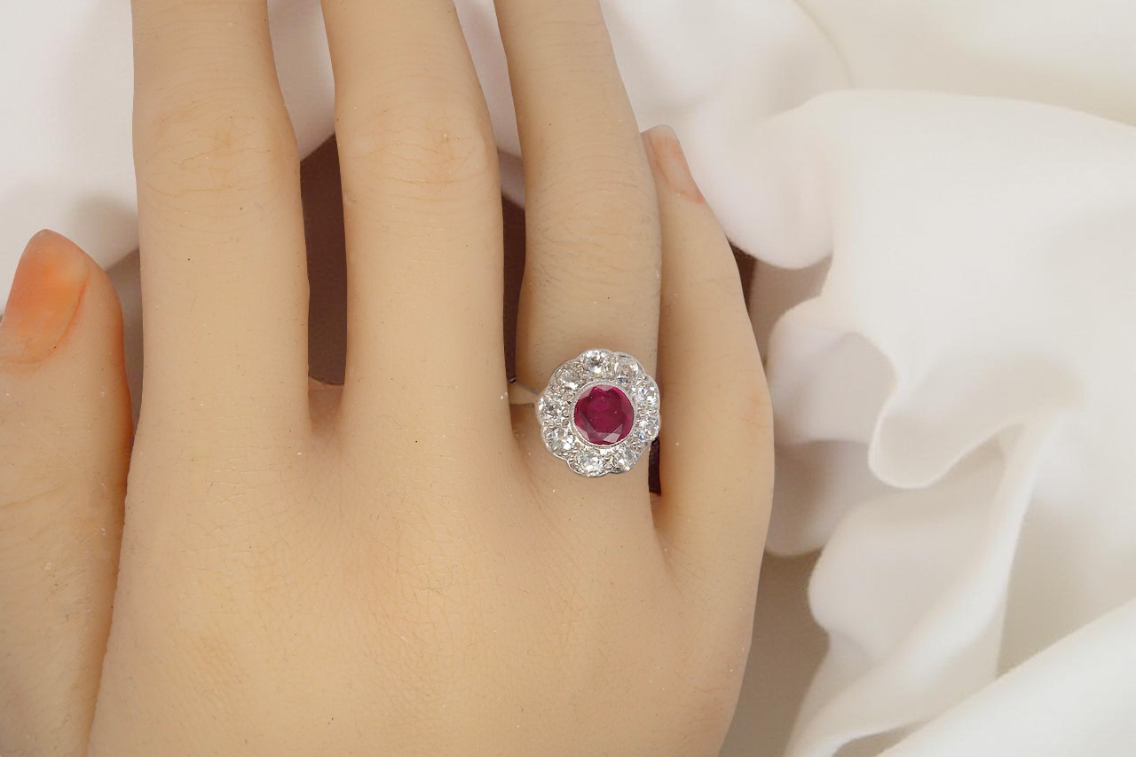 A beautiful Ruby and Diamond cluster ring