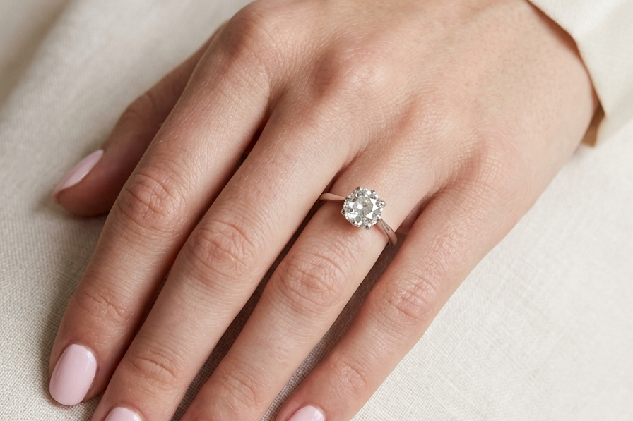 hand A beautiful and timeless vintage solitaire dating from the 1930s, crafted in platinum and set with a stunning old brilliant-cut diamond.