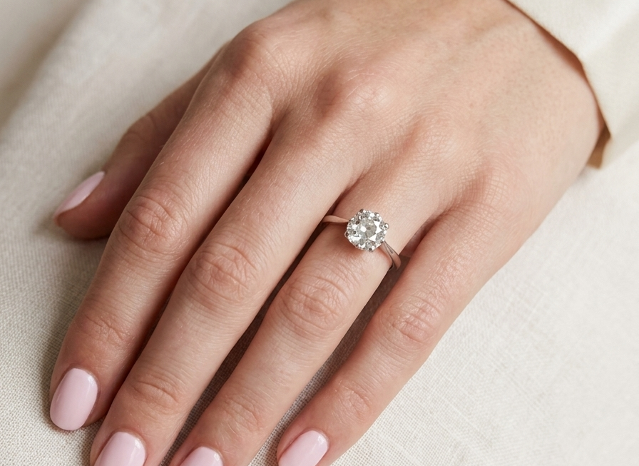 hand A beautiful and timeless vintage solitaire dating from the 1930s, crafted in platinum and set with a stunning old brilliant-cut diamond.