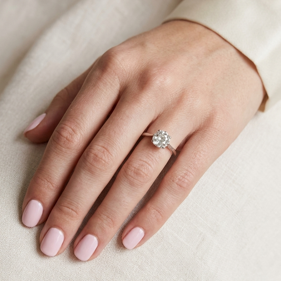 hand A beautiful and timeless vintage solitaire dating from the 1930s, crafted in platinum and set with a stunning old brilliant-cut diamond.