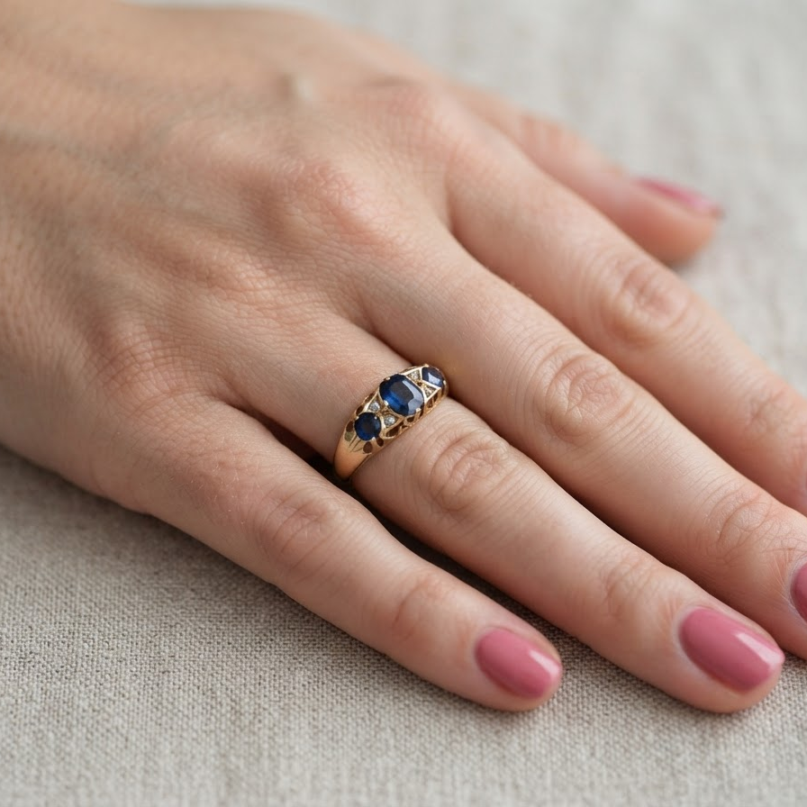 hand A boat shaped ring, hallmarked in the UK, 1910 (Edward VIII last year as King)