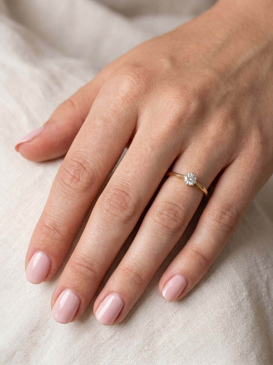 hand A classic solitaire ring. Features a single brilliant cut white diamond, measures 5mm (est 0.50 carats) Colour H-j, clarity Si.
Head is claw set, platinum, head 5.2mm, depth 5.4mm, weight 2.9 grams. 
