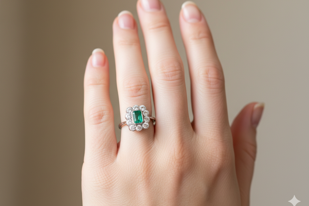 hand A fabulous Emerald and Diamond ring