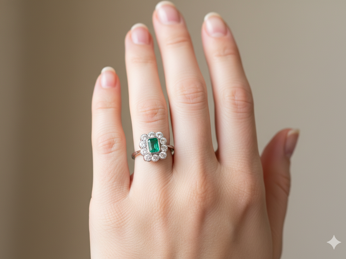 hand A fabulous Emerald and Diamond ring