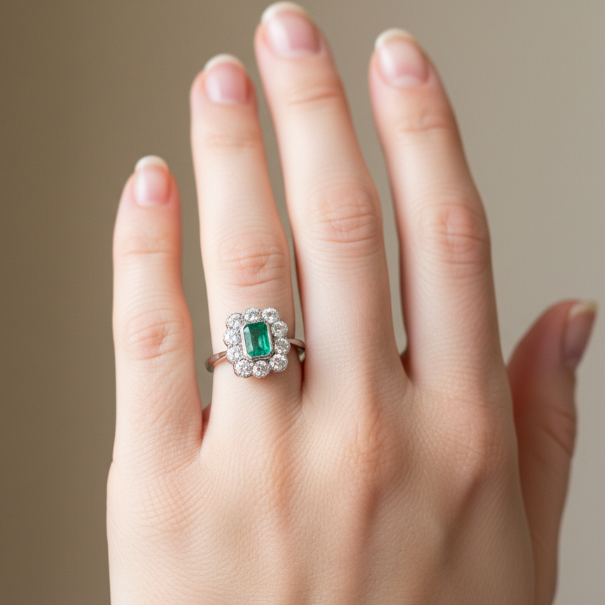 hand A fabulous Emerald and Diamond ring