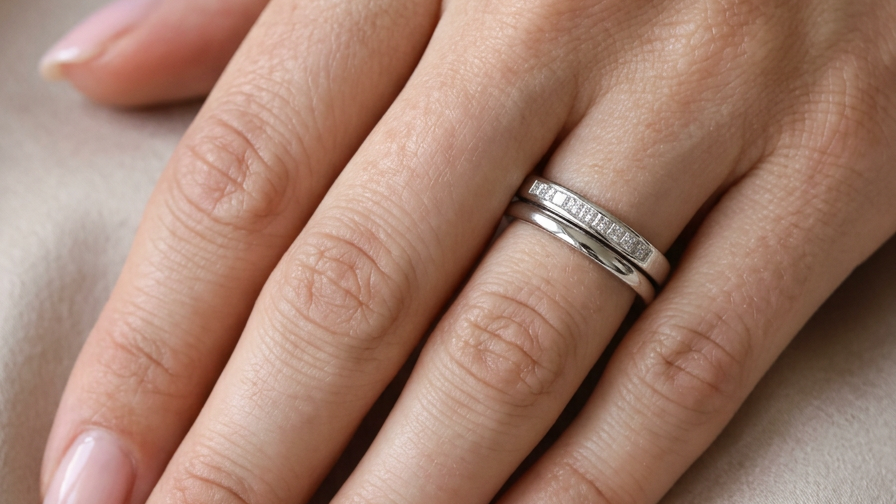 hand A half hoop 9 carat white gold eternity ring.
Channel set with eleven Princess cut white diamonds,