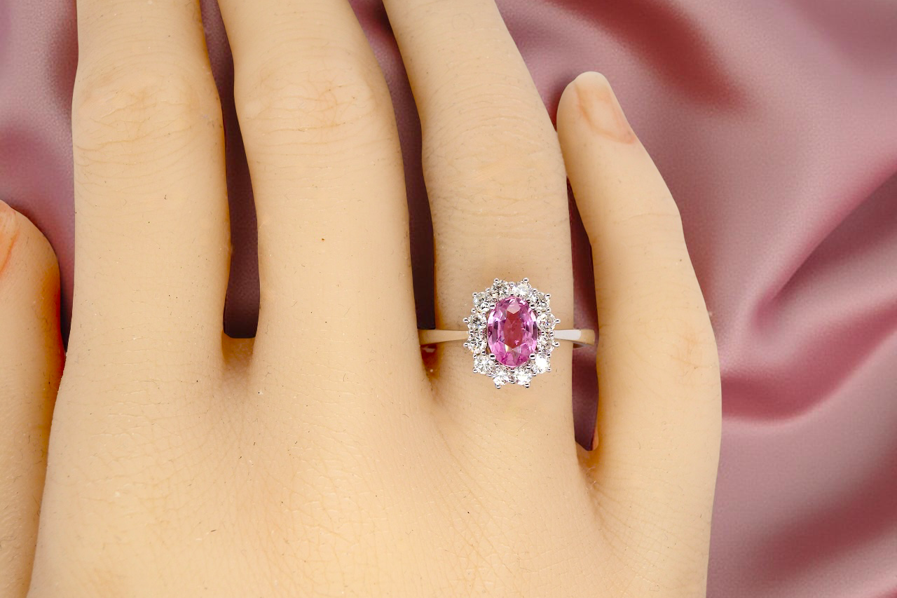 A modern Pink Sapphire and Diamond Ring