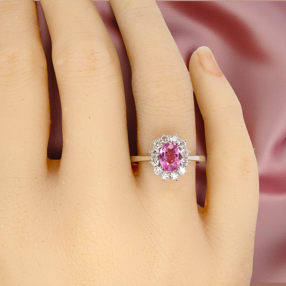 A modern Pink Sapphire and Diamond Ring