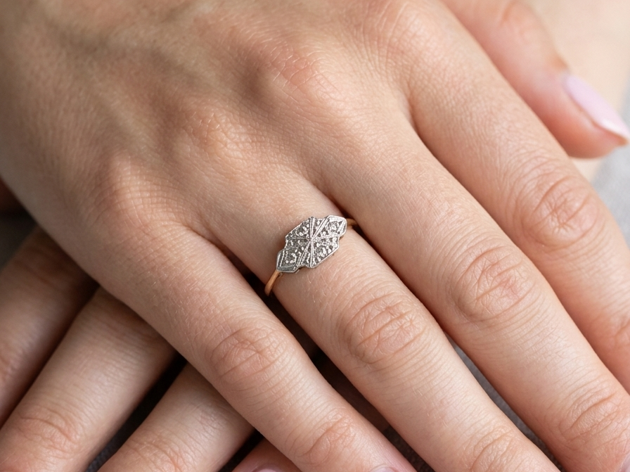 hand A pretty early 20th century Diamond ring, in its original box that makes this ring that little bit -extra special.