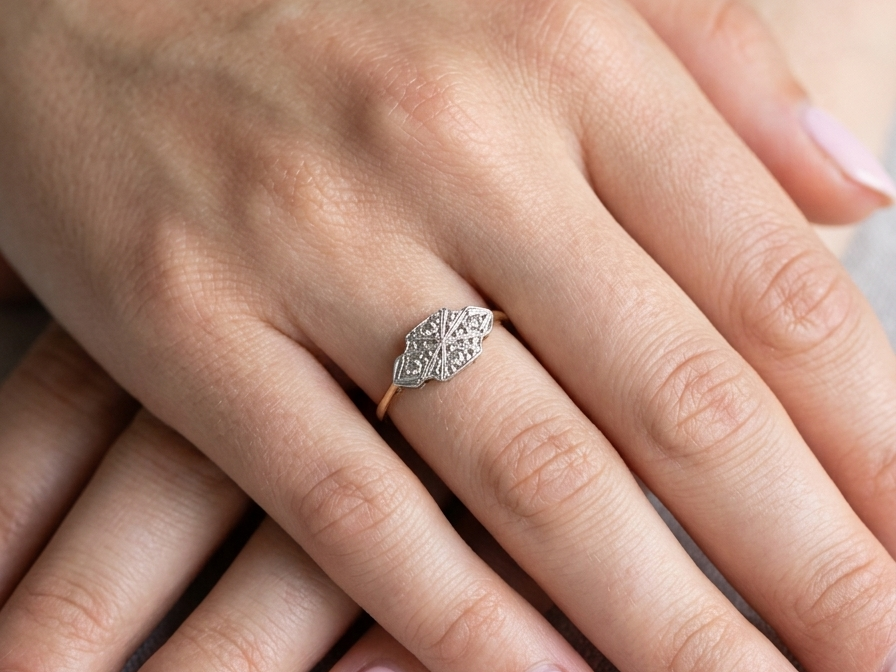 hand A pretty early 20th century Diamond ring, in its original box that makes this ring that little bit -extra special.