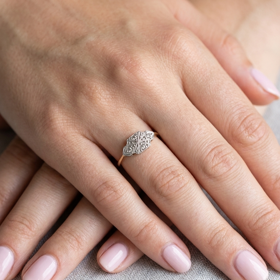 hand A pretty early 20th century Diamond ring, in its original box that makes this ring that little bit -extra special.