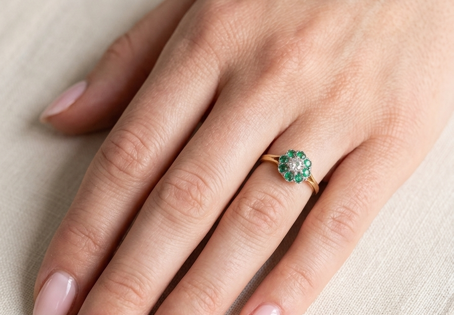 hand A vintage 1960s cluster ring. Principal stone a brilliant cut white diamond, 0.45 carats (5mm diameter) 