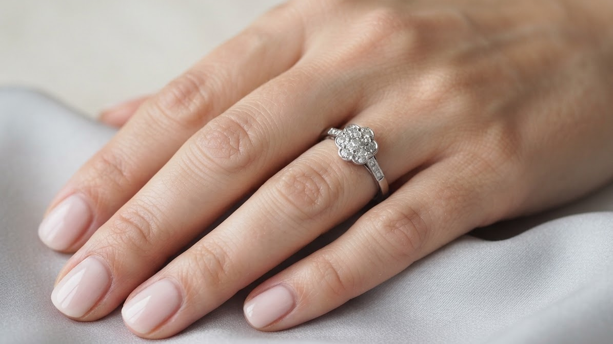 hand A vintage cluster ring, the head set with seven small single cut white diamonds, each 1.7mm (est 0.15 carats)