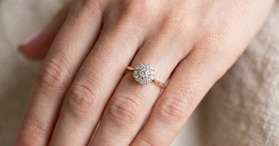 hand A vintage mid 20th century cluster ring. Principle stone a brilliant cut white diamond, 4mm (0.25 carats est) clarity i-j, clarity Si.