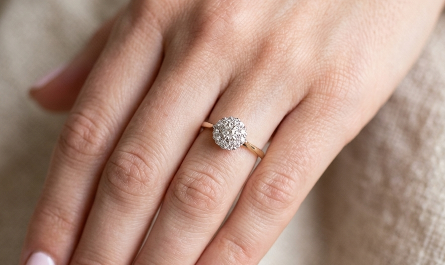 hand A vintage mid 20th century cluster ring. Principle stone a brilliant cut white diamond, 4mm (0.25 carats est) clarity i-j, clarity Si.