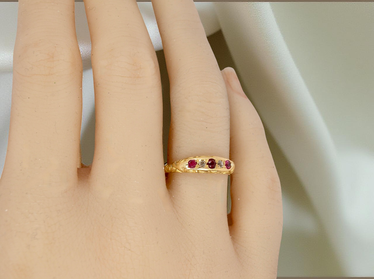 Antique 18ct Gold Ruby & Diamond Boat Ring, Early 20th Century