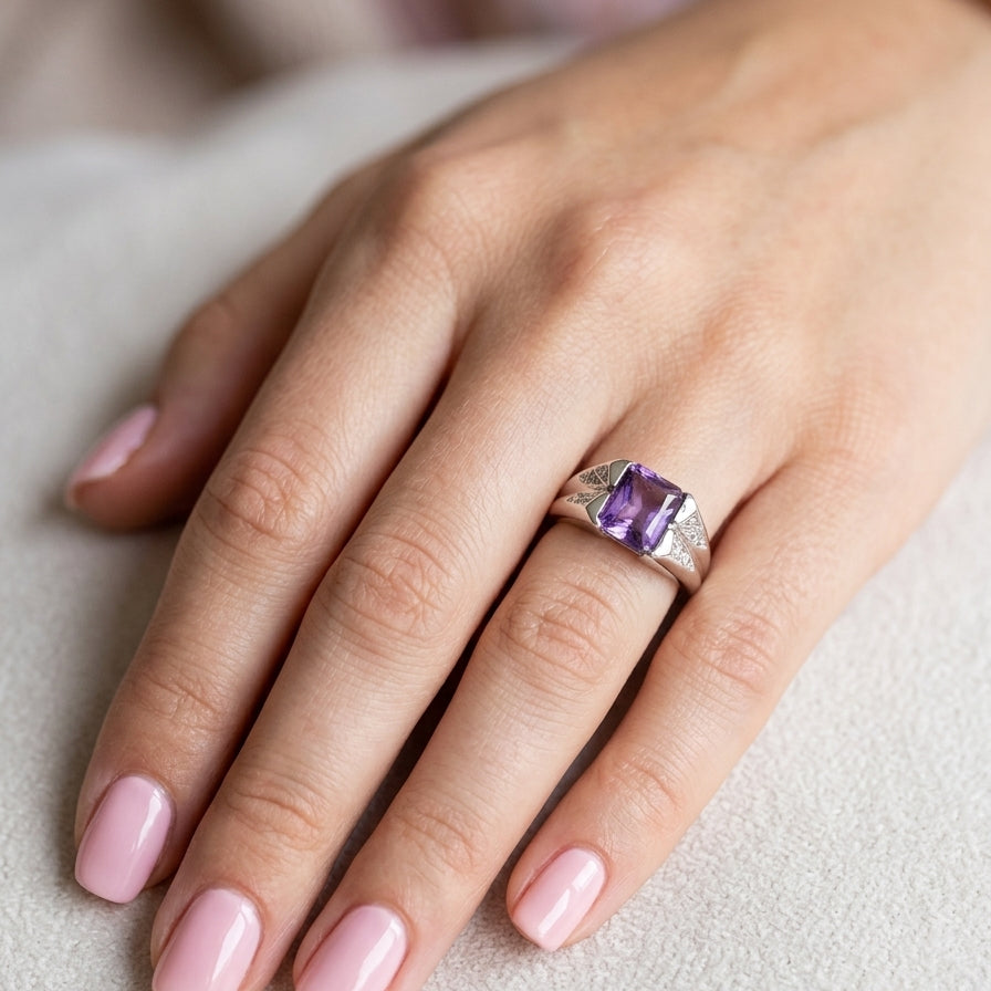 hand beautiful dress ring crafted in 14ct white gold (stamped 585), featuring a stunning rectangular-cut Tanzanite measuring approximately 9 x 7.5mm, estimated at 2.5 carats.