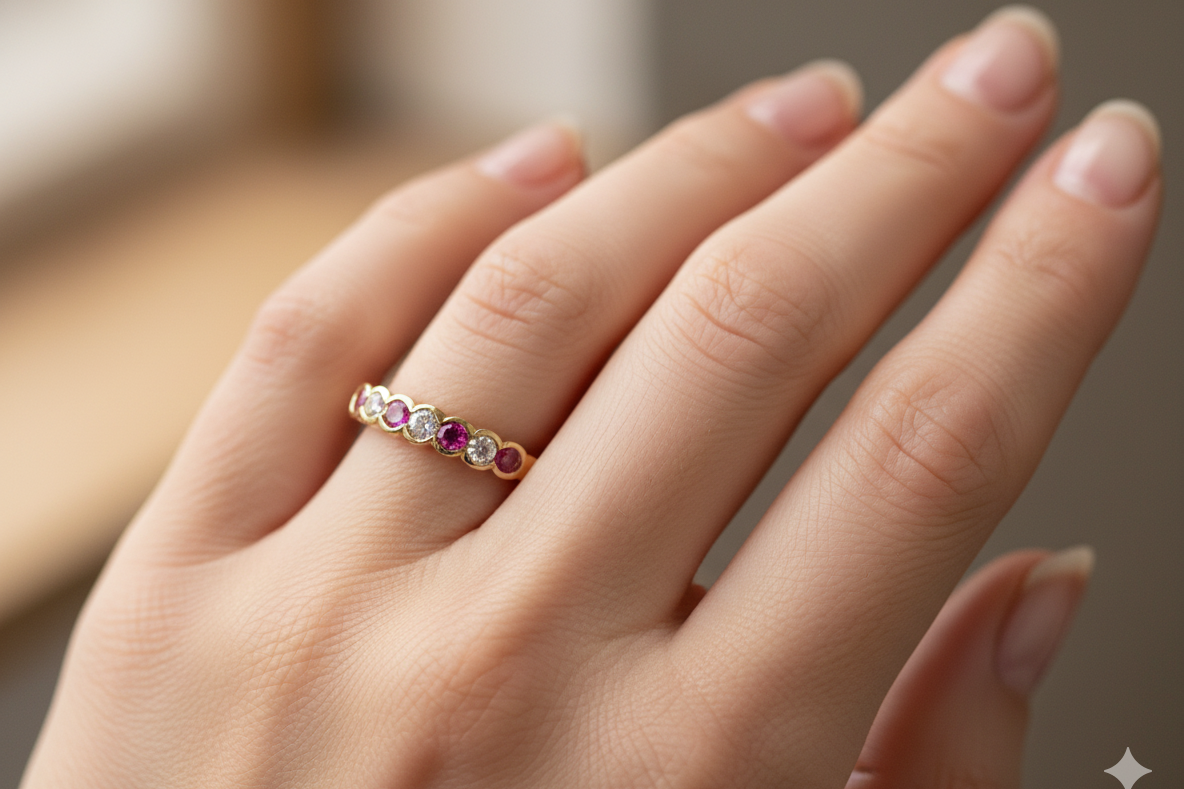 hand half-hoop eternity ring crafted in 18ct yellow gold