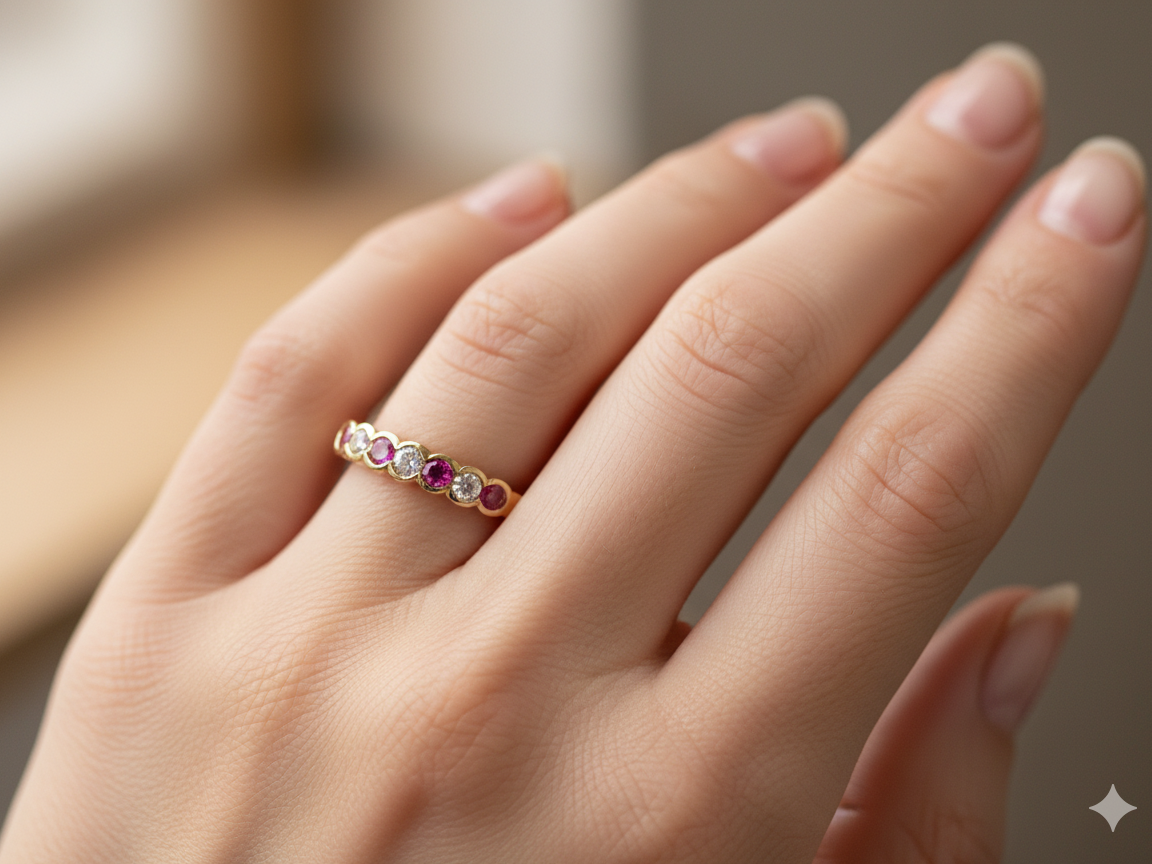 hand half-hoop eternity ring crafted in 18ct yellow gold