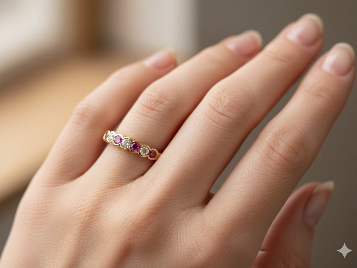 hand half-hoop eternity ring crafted in 18ct yellow gold