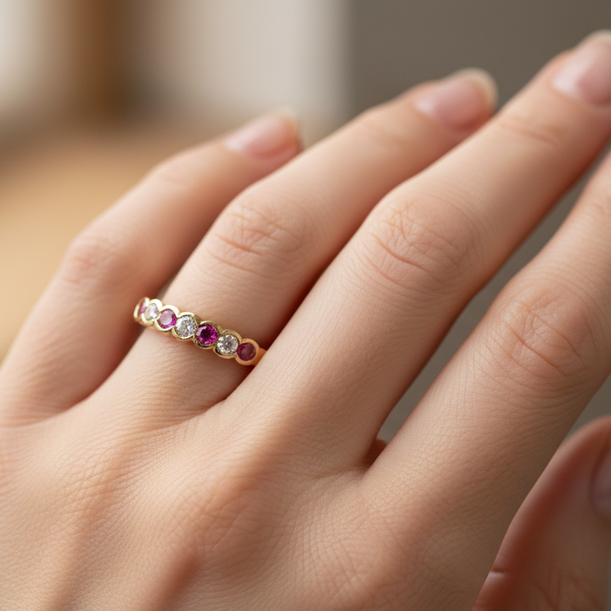 hand half-hoop eternity ring crafted in 18ct yellow gold