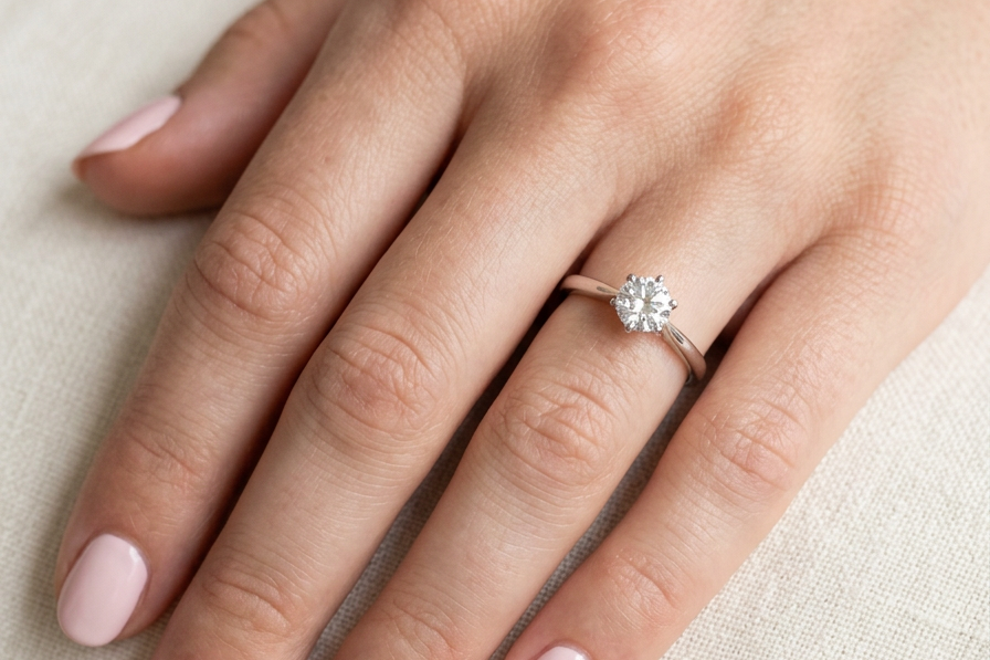 hand ring is set with a superb GIA-certified brilliant-cut diamond, certificate no. 1383174901, weighing 0.70 carat. The diamond is of exceptional quality, graded D colour and VVS1 clarity, with excellent cut and polish and no fluorescence. Measurements: 5.48 x 5.67mm.