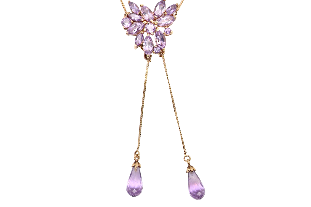 Necklace with pink gemstones on a white background