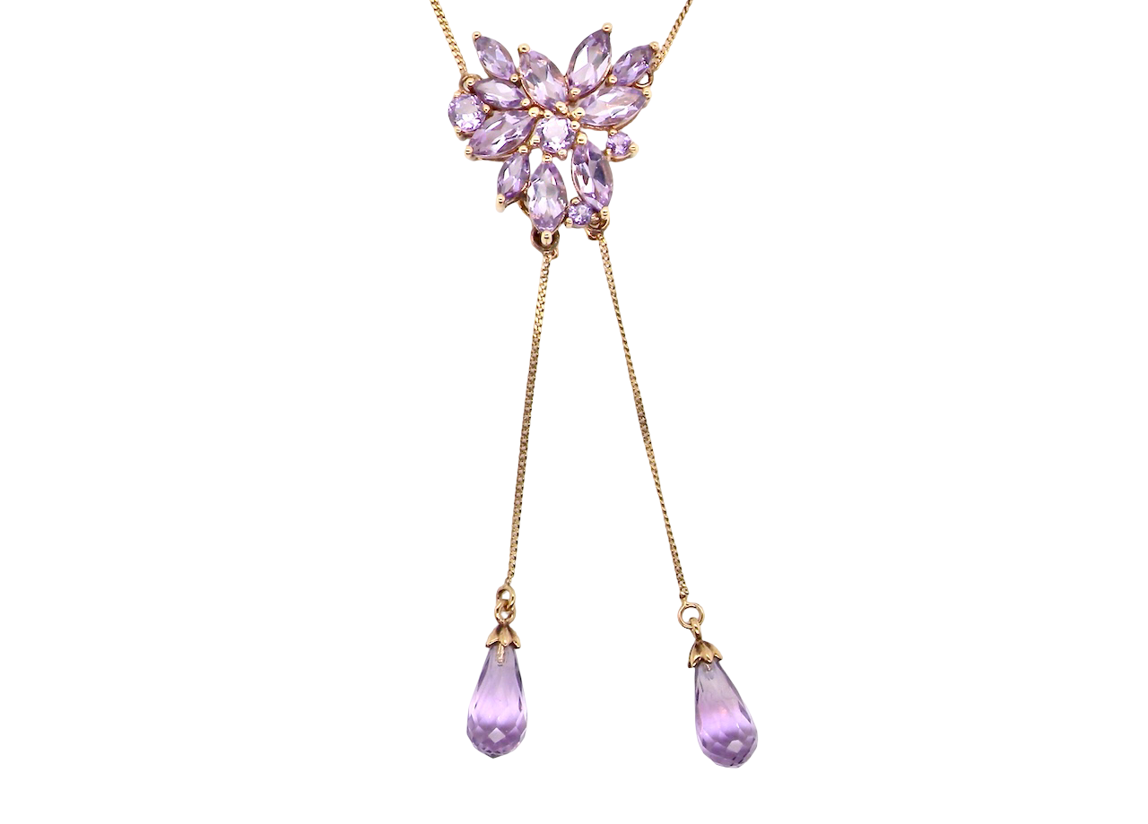 Necklace with pink gemstones on a white background