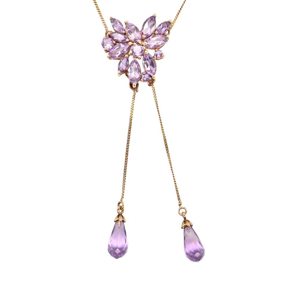 Necklace with pink gemstones on a white background