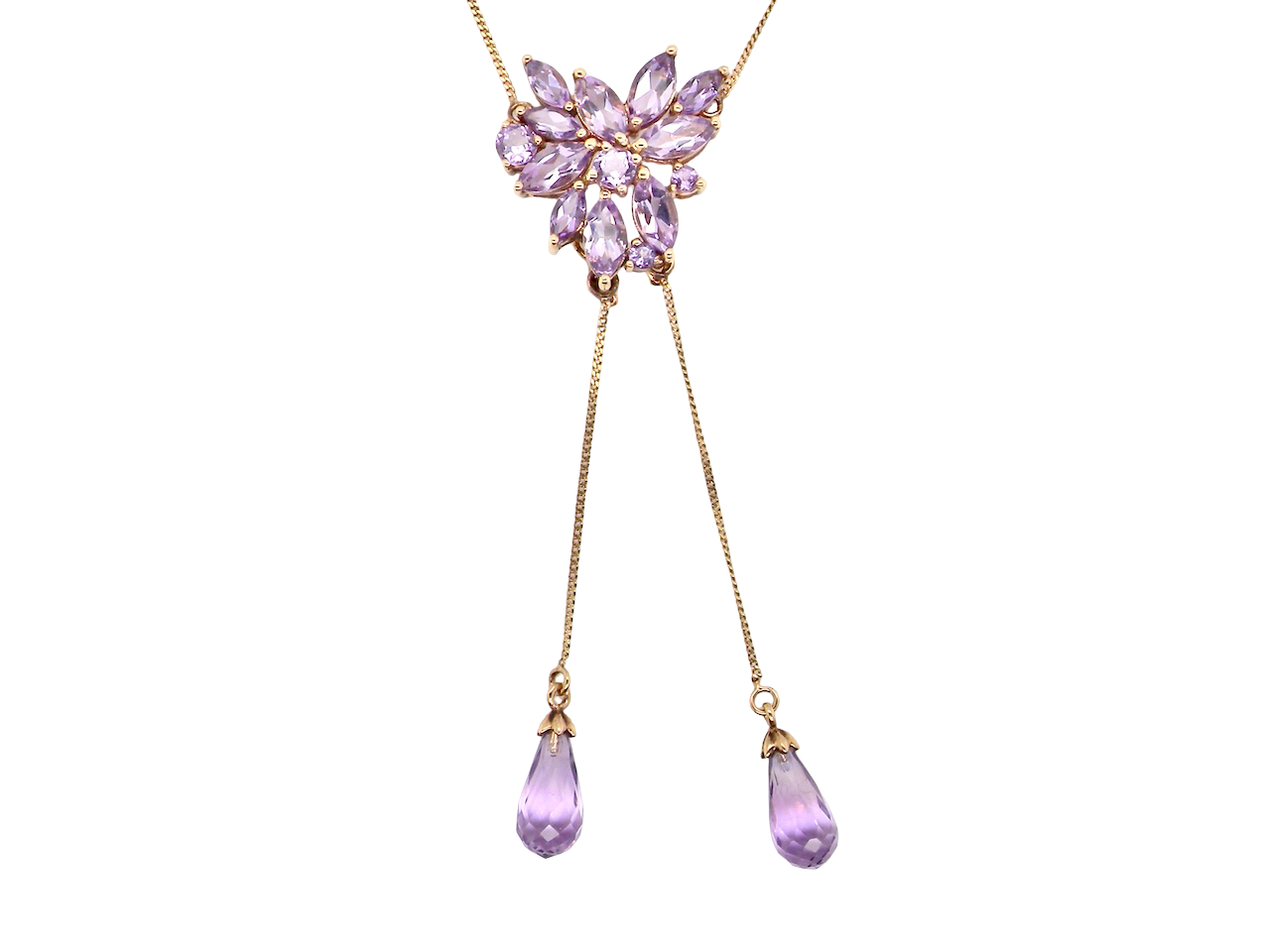 Necklace with pink gemstones on a white background