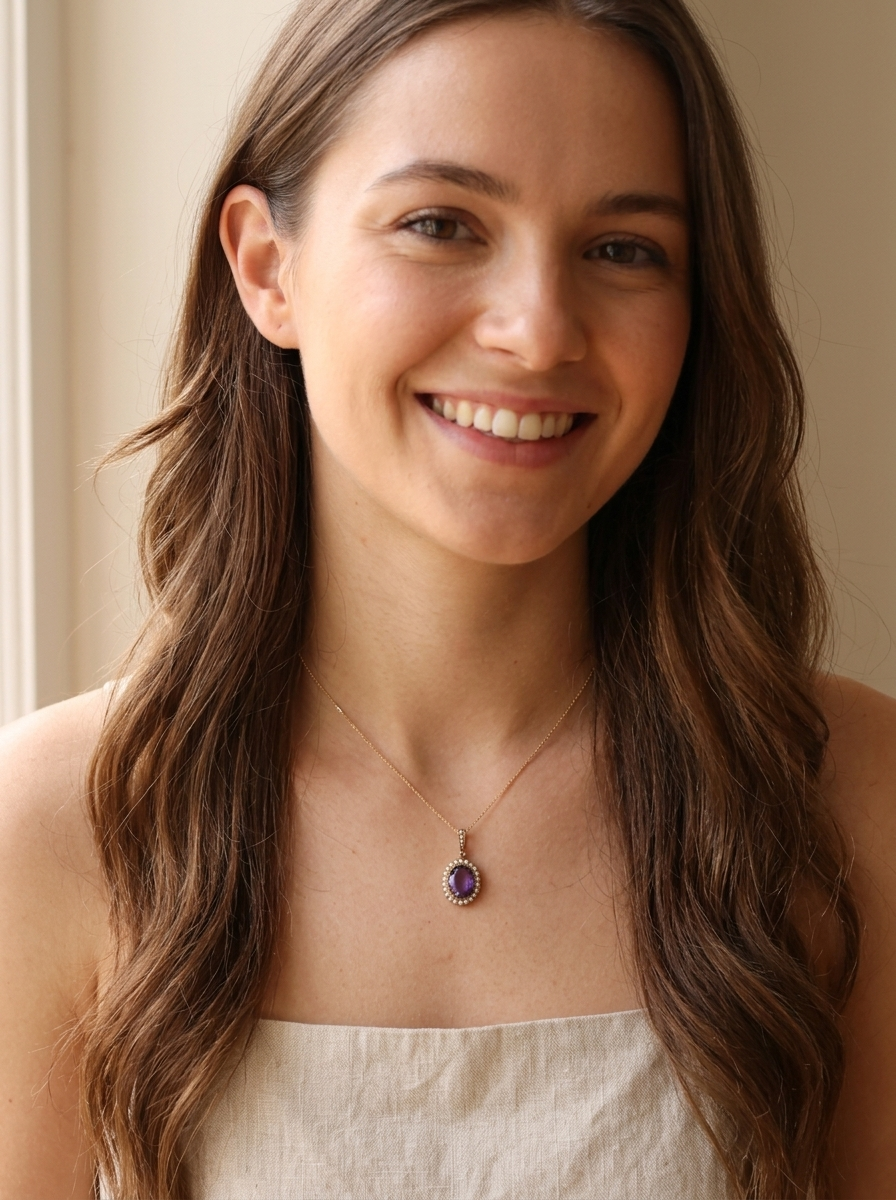 model A fine 15 carat gold* pendant. features a large amethyst centre stone 14x11mm, deep purple colour.