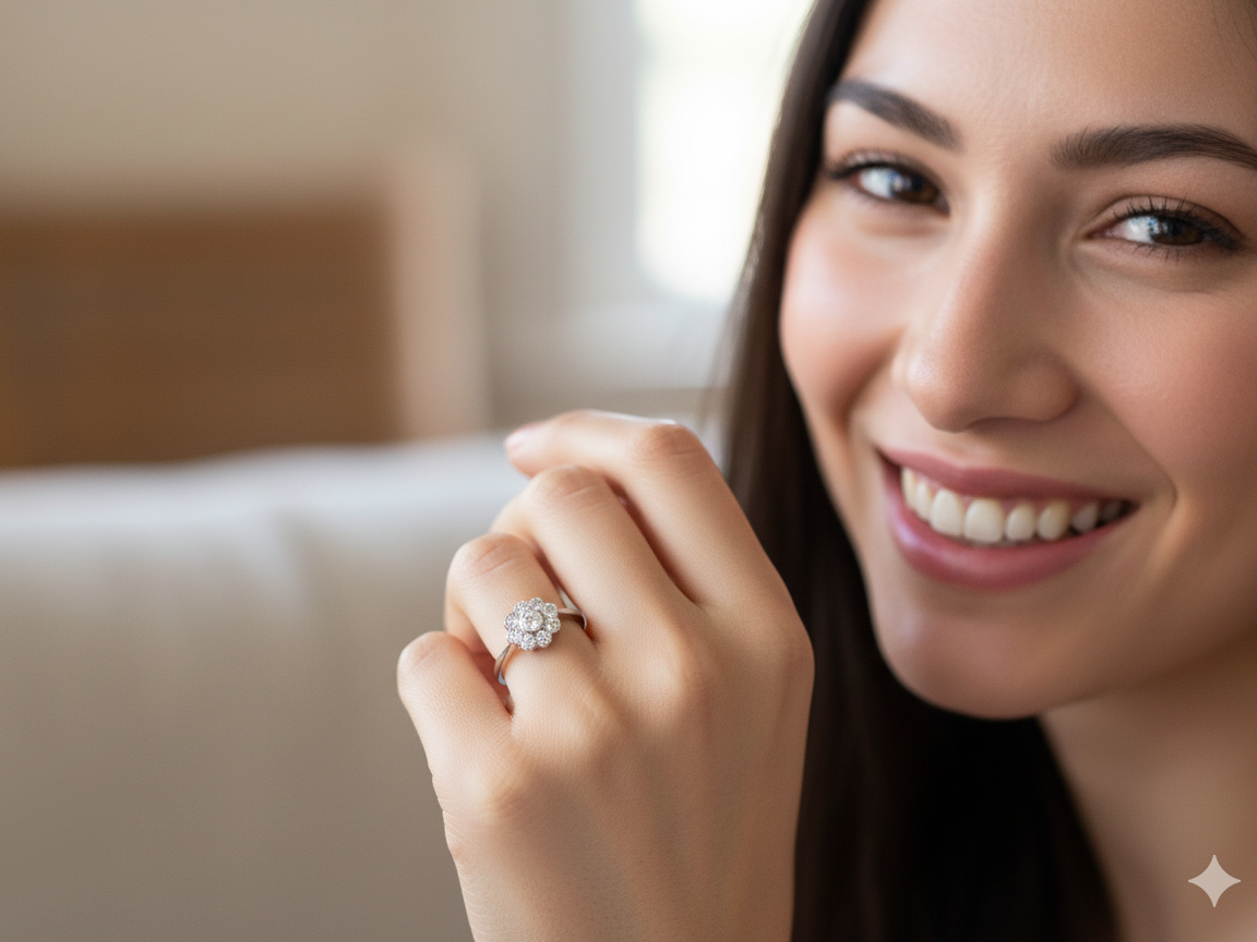 model elegant vintage cluster ring crafted in platinum* and set with a diamond centre stone, 0.25ct