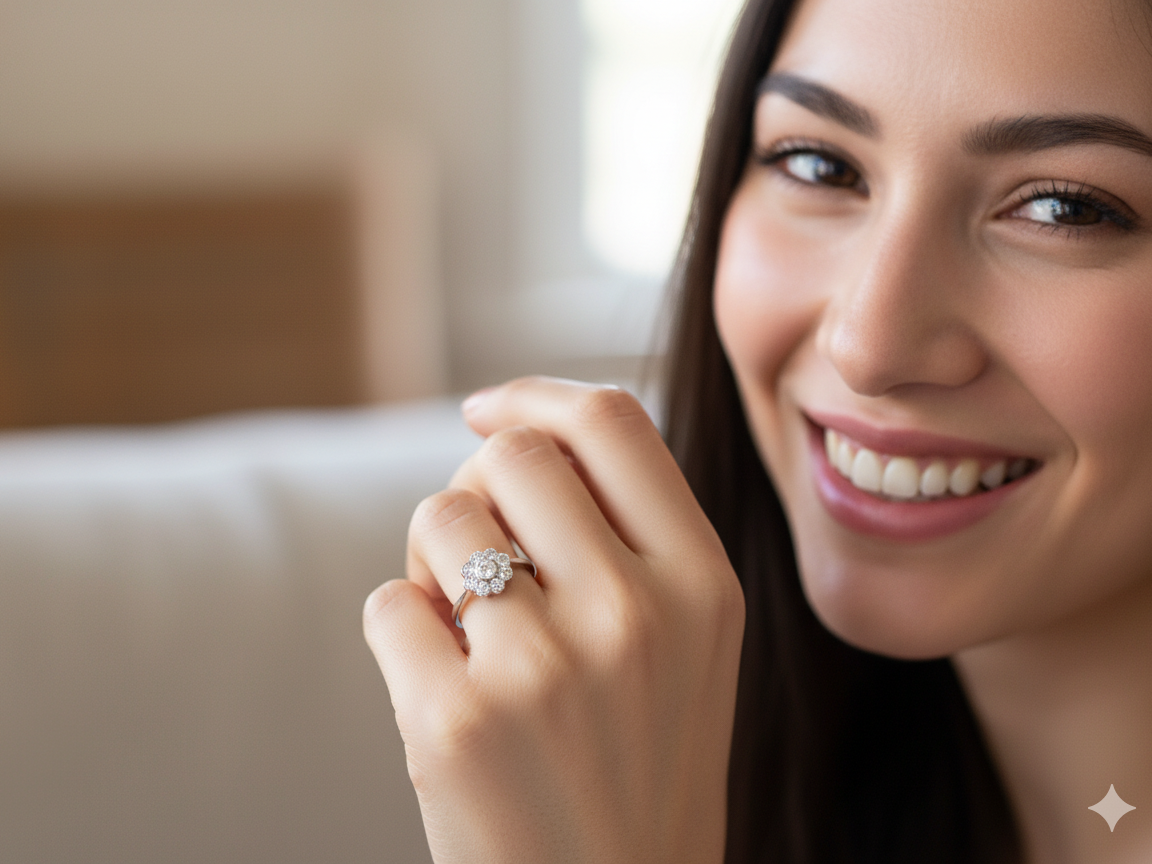 model elegant vintage cluster ring crafted in platinum* and set with a diamond centre stone, 0.25ct