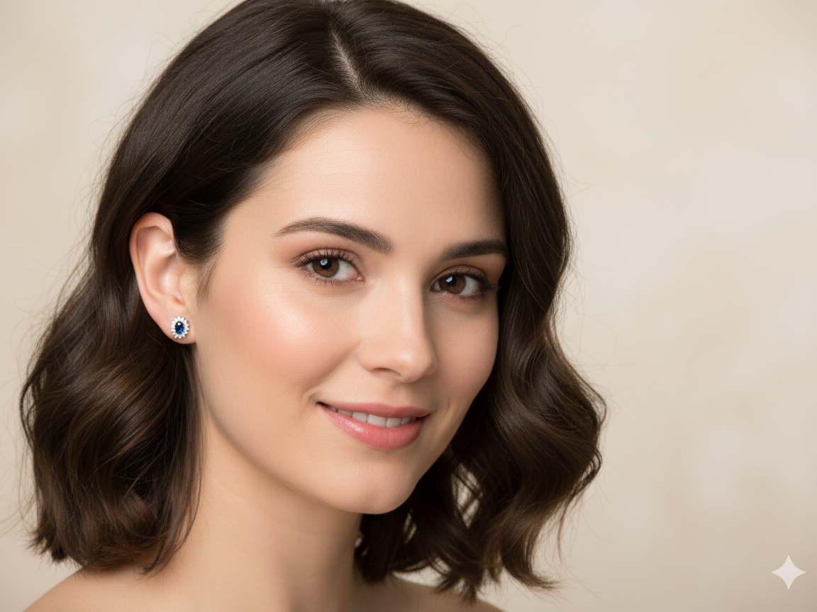 A Pair of Sapphire and Diamond Cluster Earrings
