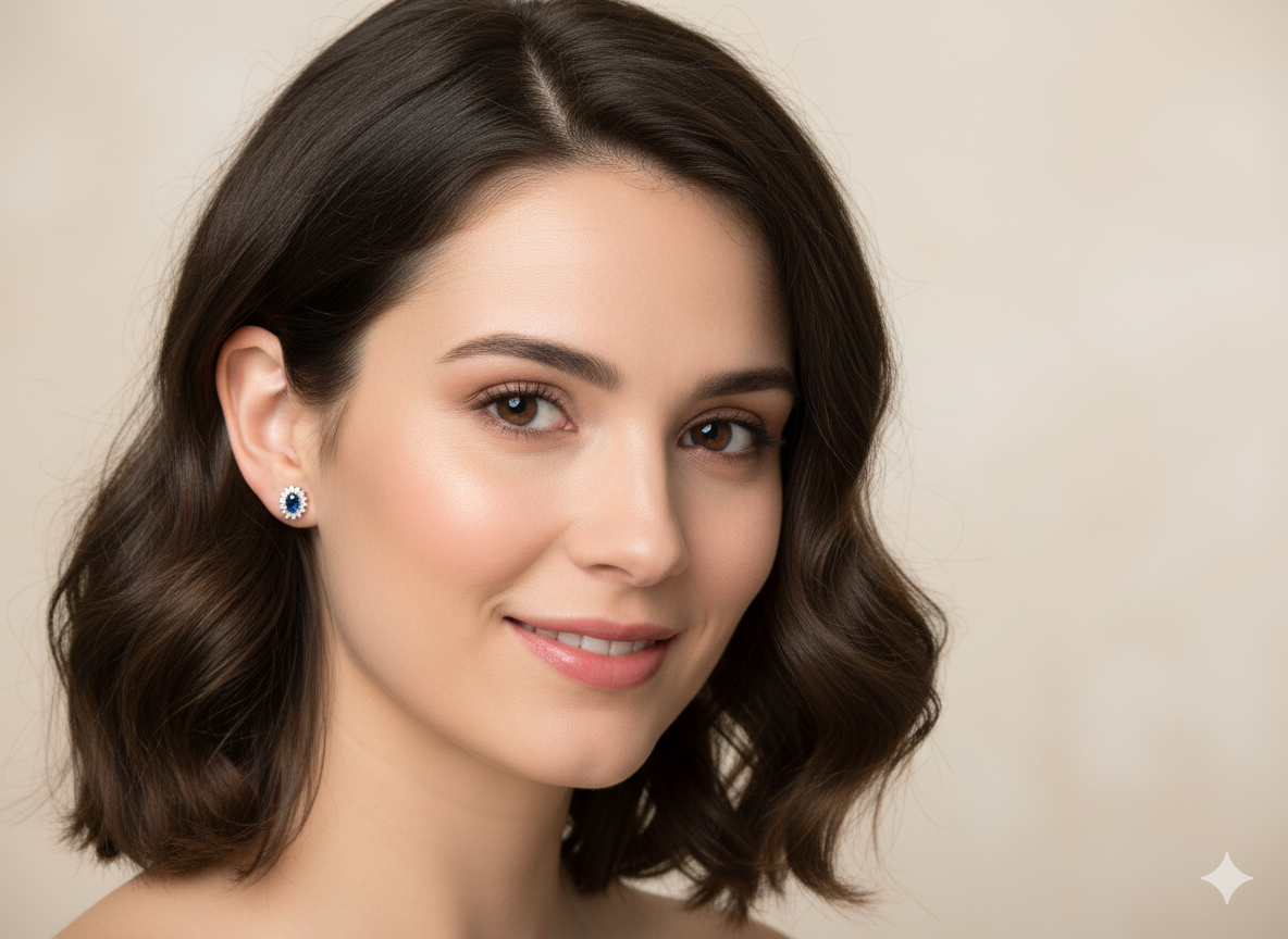 A Pair of Sapphire and Diamond Cluster Earrings