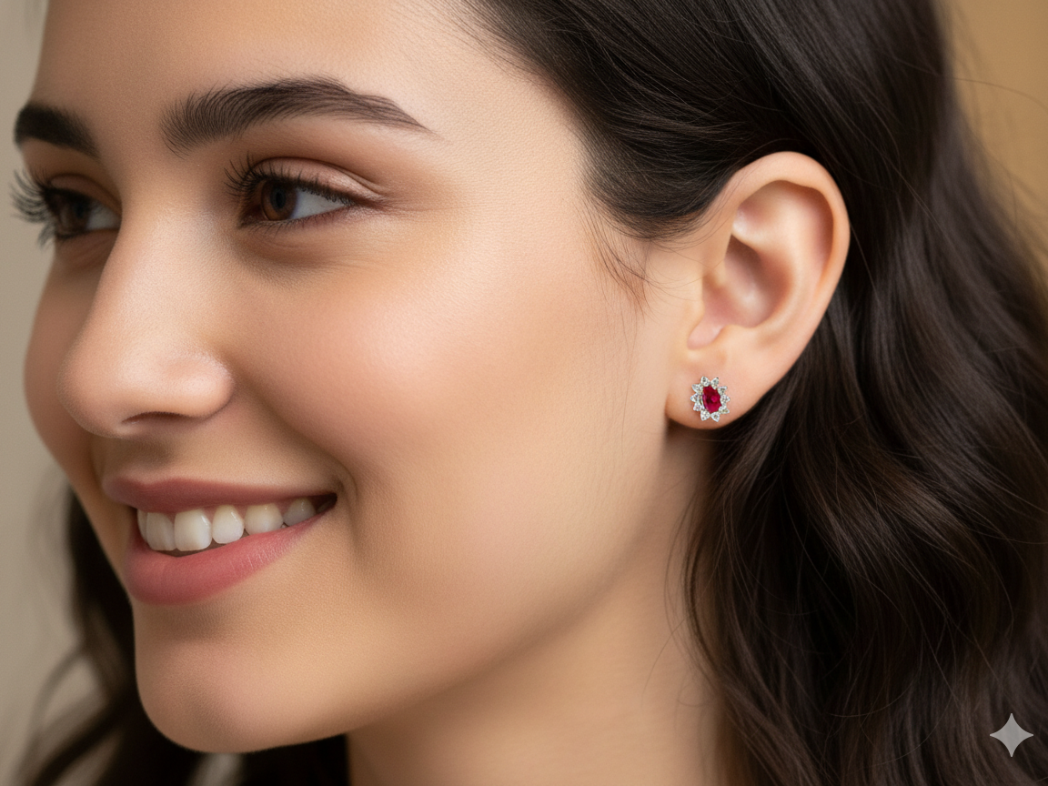 model A timeless and elegant pair of ruby and diamond cluster earrings.