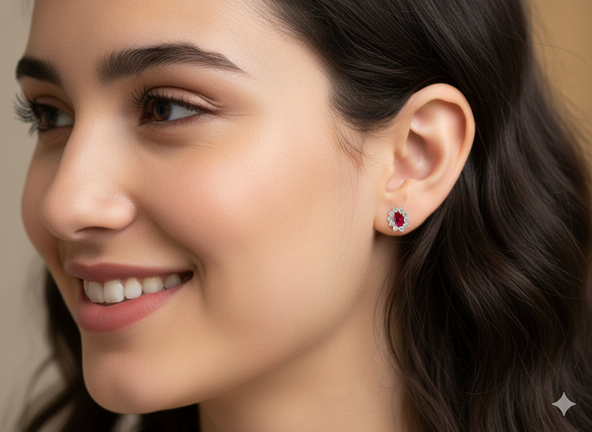 model A timeless and elegant pair of ruby and diamond cluster earrings.