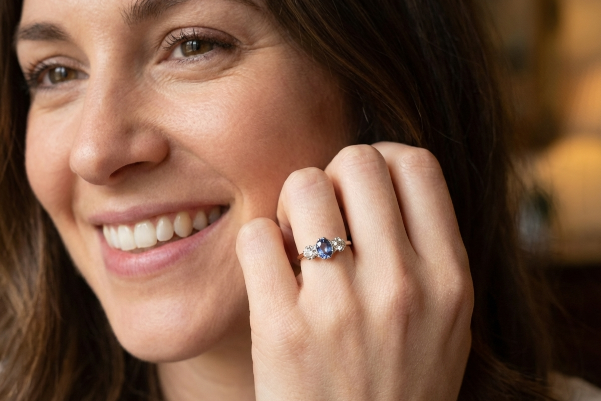 model A 3 stone sapphire and diamond ring-A