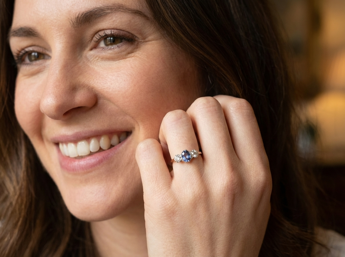 model A 3 stone sapphire and diamond ring-A