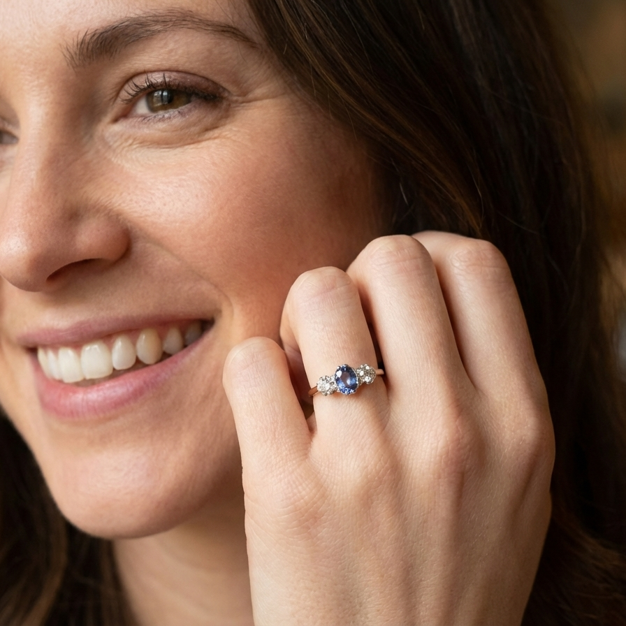 model A 3 stone sapphire and diamond ring-A