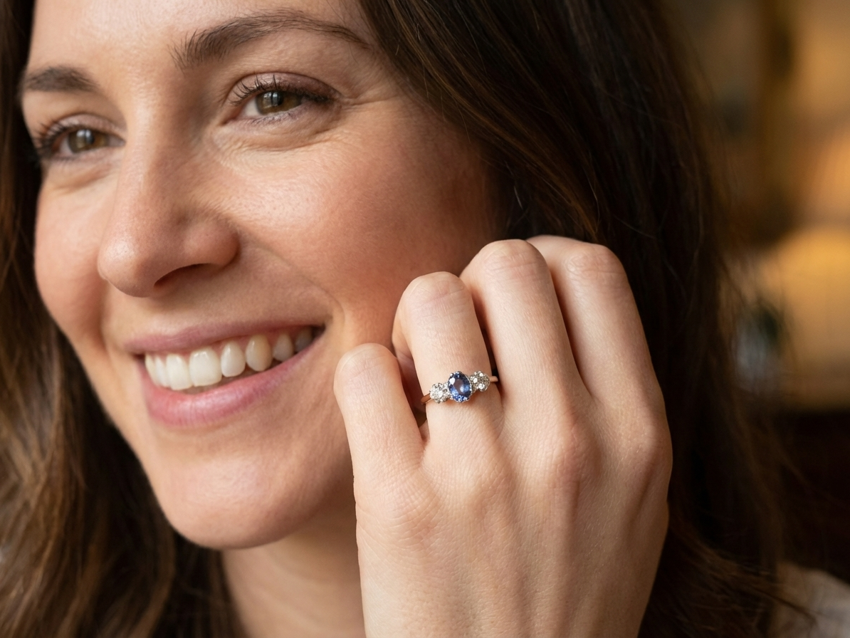 model A 3 stone sapphire and diamond ring-A