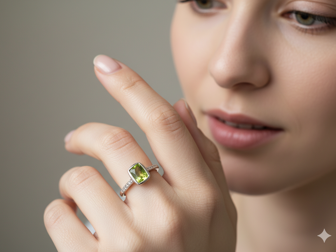 A 9 Carat White Gold Peridot & Diamond Ring