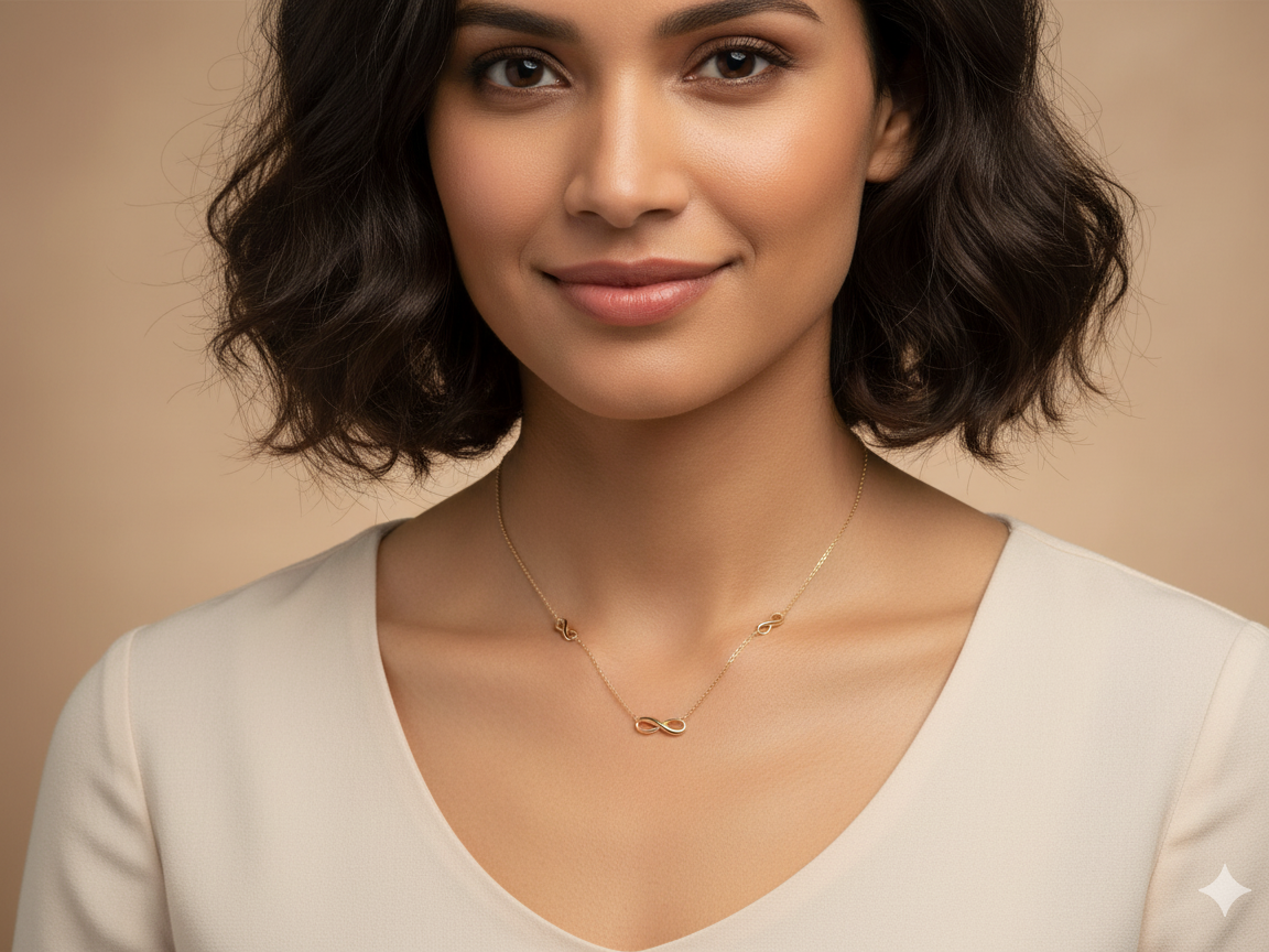 A 9 carat Gold Figure 8 Necklace – New, Elegant & Lightweight