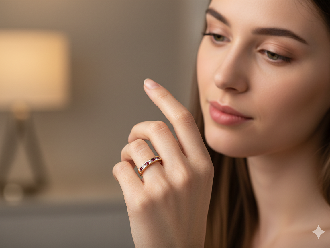 A 9 carat Yellow Gold Ruby & Diamond Eternity Ring