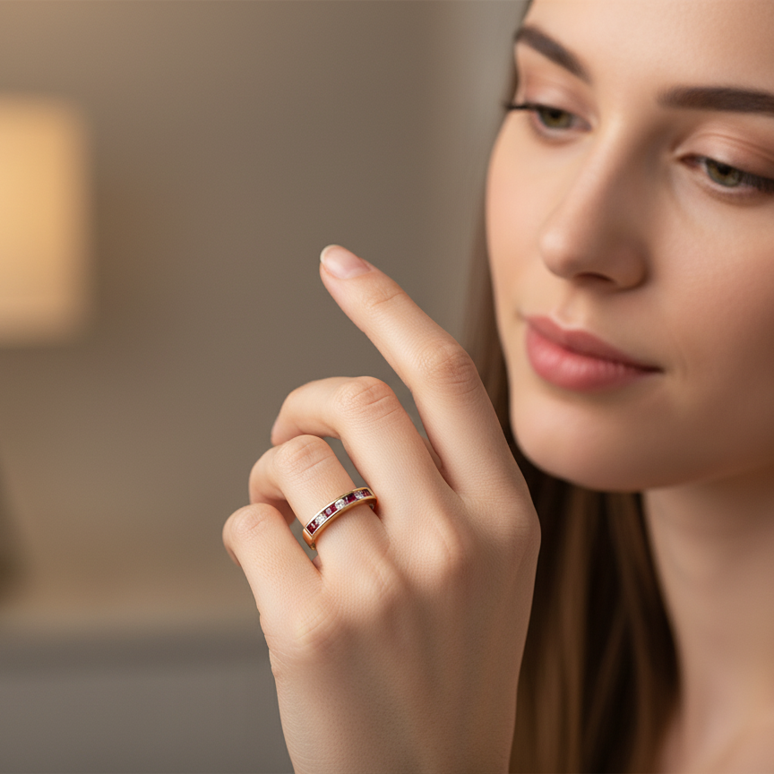 A 9 carat Yellow Gold Ruby & Diamond Eternity Ring