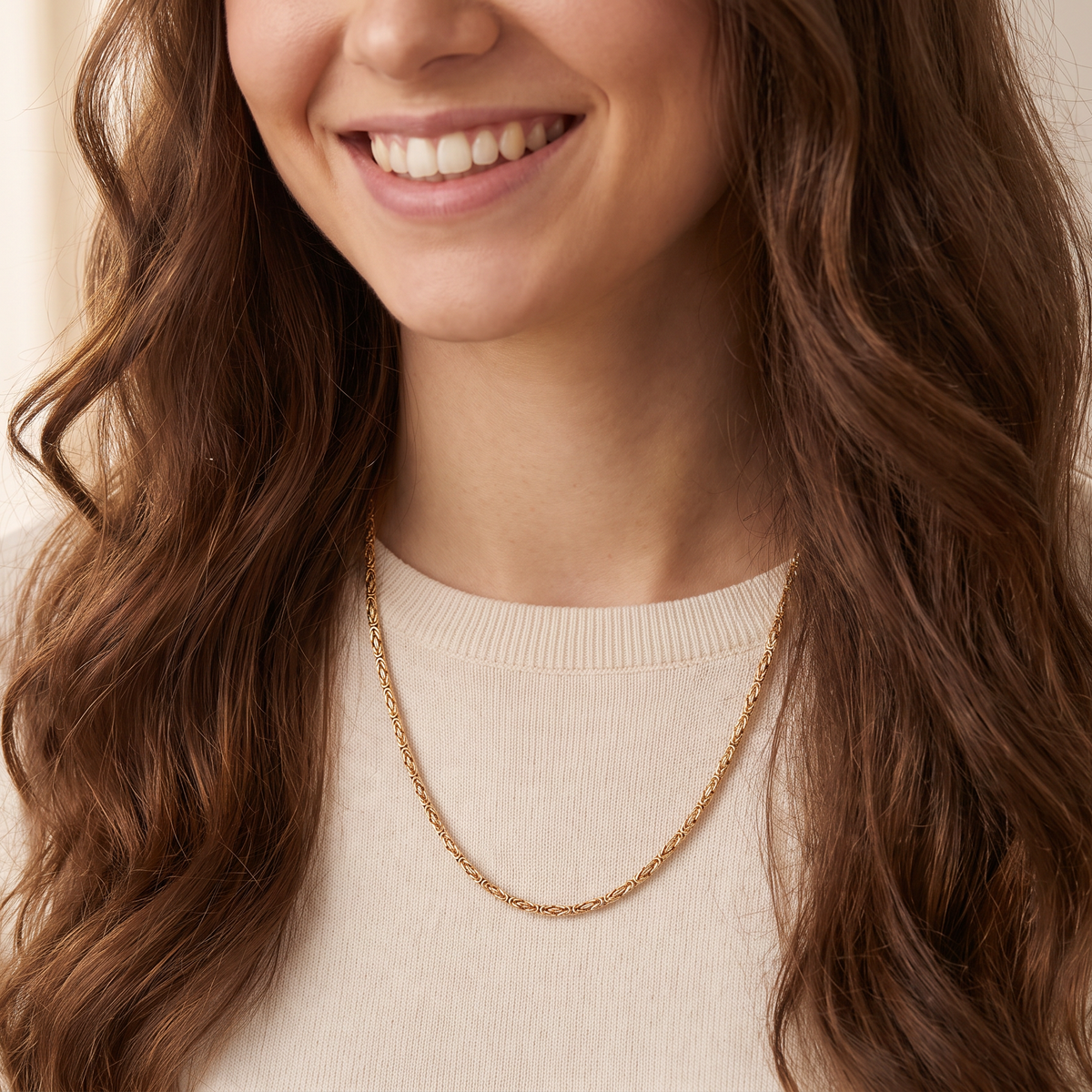 model A 9 carat gold neck chain. Byzantine style links, length 20", 